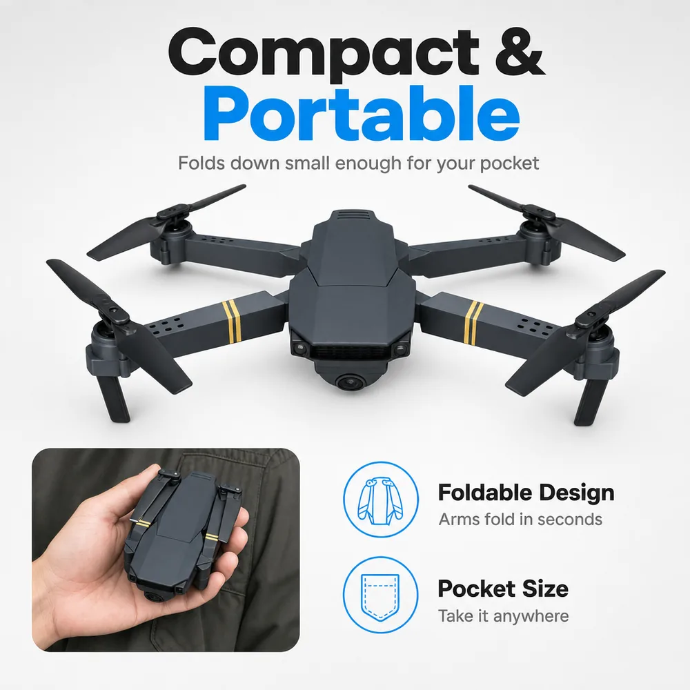 AeroHawk 4K unfolded and folded small in a hand: compact, pocket size