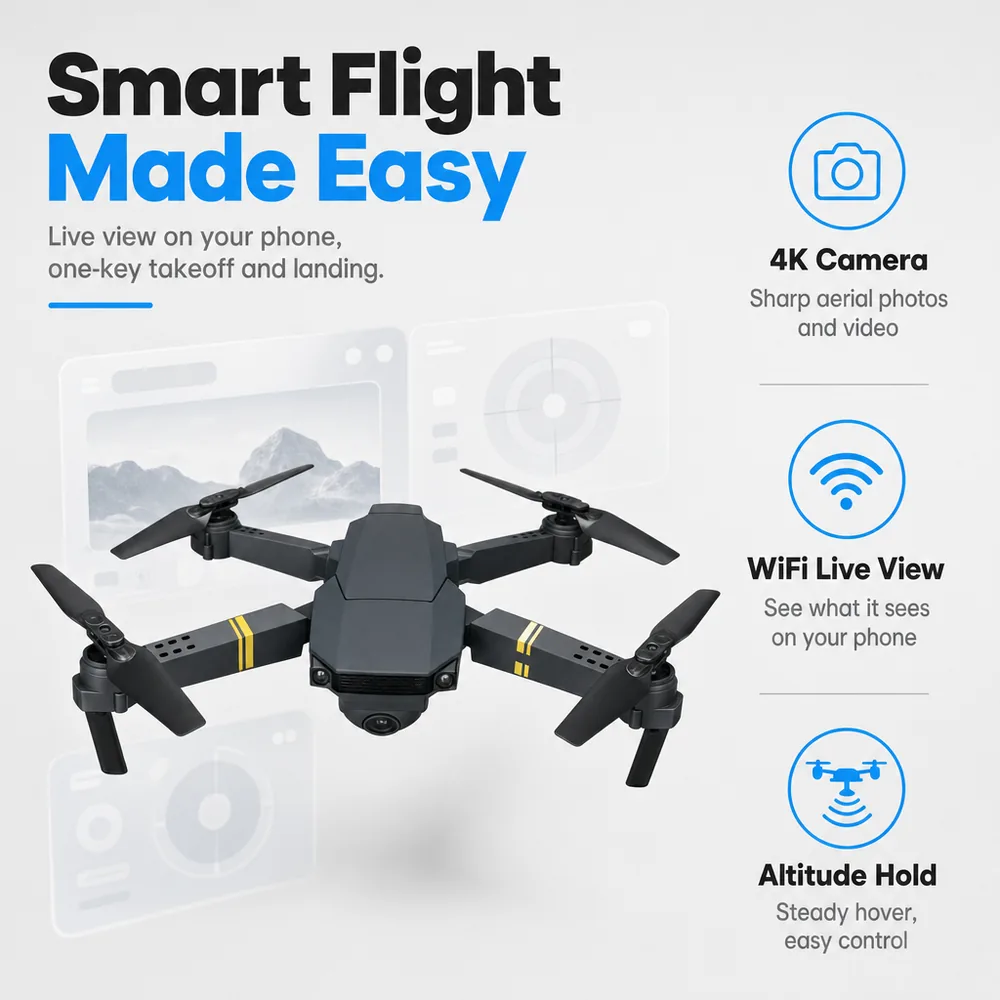 AeroHawk 4K features: 4K camera, WiFi live view, altitude hold, one-key takeoff and landing